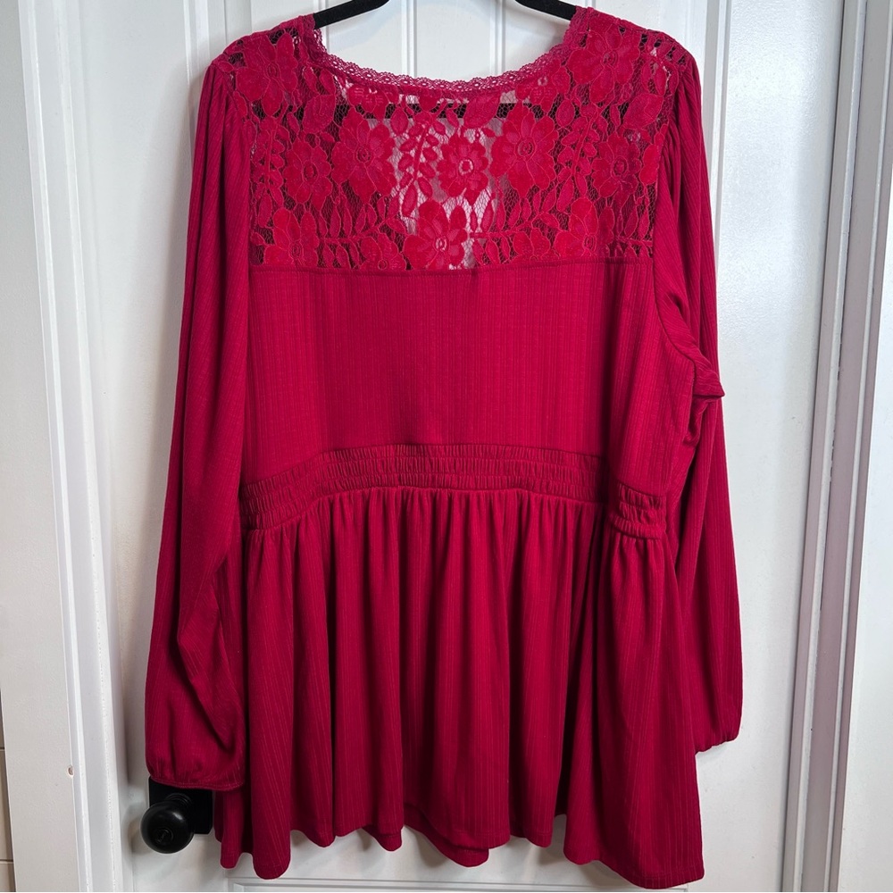 Torrid Texture Jersey Lace Yoke Surplice Long Sleeve Babydoll Top. Size 3. NWT. - Picture 4 of 13